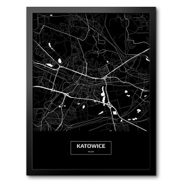 Obraz w ramie Mapa Katowic czarno-biała