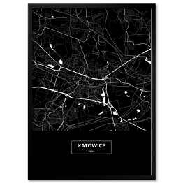 Plakat w ramie Mapa Katowic czarno-biała
