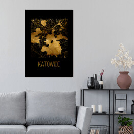 Plakat Czarno złota mapa - Katowice