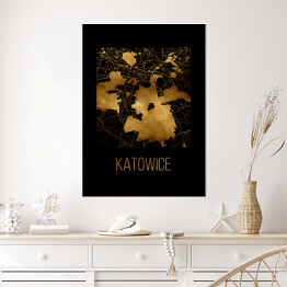Plakat Czarno złota mapa - Katowice