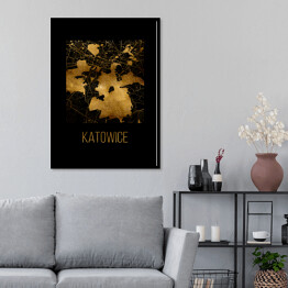Plakat w ramie Czarno złota mapa - Katowice