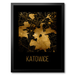 Obraz w ramie Czarno złota mapa - Katowice