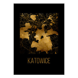 Plakat samoprzylepny Czarno złota mapa - Katowice