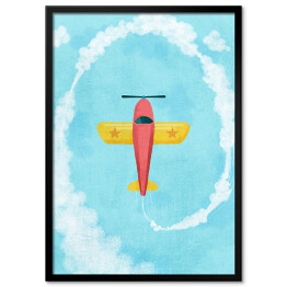 Plakat w ramie Lecący czerwono żółty samolot 