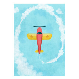 Plakat samoprzylepny Lecący czerwono żółty samolot 