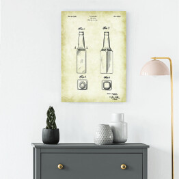 Obraz klasyczny Rysunek patentowy sepia butelka na piwo. Plakat rycina w stylu vintage retro 