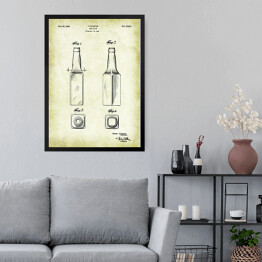 Obraz w ramie Rysunek patentowy sepia butelka na piwo. Plakat rycina w stylu vintage retro 