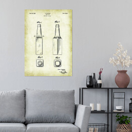 Plakat samoprzylepny Rysunek patentowy sepia butelka na piwo. Plakat rycina w stylu vintage retro 