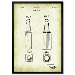 Plakat w ramie Rysunek patentowy sepia butelka na piwo. Plakat rycina w stylu vintage retro 