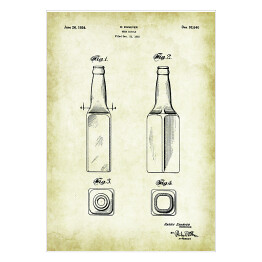 Plakat Rysunek patentowy sepia butelka na piwo. Plakat rycina w stylu vintage retro 