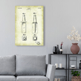 Obraz na płótnie Rysunek patentowy sepia butelka na piwo. Plakat rycina w stylu vintage retro 