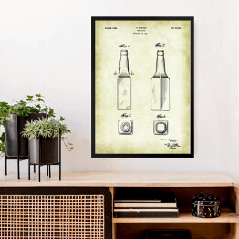 Obraz w ramie Rysunek patentowy sepia butelka na piwo. Plakat rycina w stylu vintage retro 