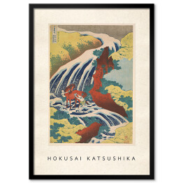Obraz klasyczny Hokusai Katsushika "Yoshitsune Falls from the series Famous Waterfalls in Various Provinces" - reprodukcja z napisem. Plakat z passe partout