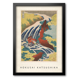 Obraz w ramie Hokusai Katsushika "Yoshitsune Falls from the series Famous Waterfalls in Various Provinces" - reprodukcja z napisem. Plakat z passe partout