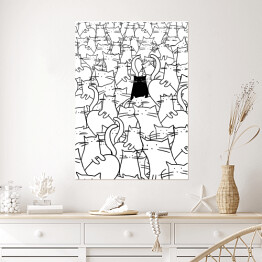 Czarny kot wśród białych kotów - ilustracja 