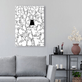 Obraz na płótnie Czarny kot wśród białych kotów - ilustracja 