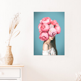 Plakat Kobieta z różowymi kwiatami