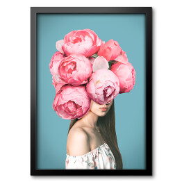 Obraz w ramie Kobieta z różowymi kwiatami