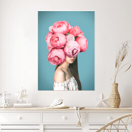 Plakat Kobieta z różowymi kwiatami
