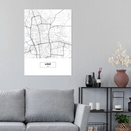 Plakat samoprzylepny Mapa Łodzi z podpisem na białym tle