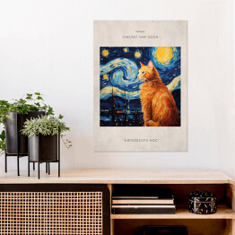 Plakat samoprzylepny Portret kota inspirowany sztuką - Vincent van Gogh "Gwiaździsta noc"