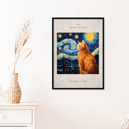 Plakat w ramie Portret kota inspirowany sztuką - Vincent van Gogh "Gwiaździsta noc"