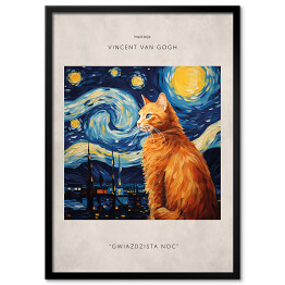 Obraz klasyczny Portret kota inspirowany sztuką - Vincent van Gogh "Gwiaździsta noc"