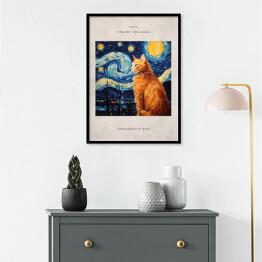 Plakat w ramie Portret kota inspirowany sztuką - Vincent van Gogh "Gwiaździsta noc"