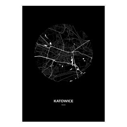 Plakat Mapa Katowic w kole czarno-biała