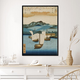 Plakat w ramie Utugawa Hiroshige Returning Sails at Yabase. Reprodukcja obrazu