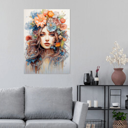 Plakat samoprzylepny Portret kobiecy. Kwiaty we włosach