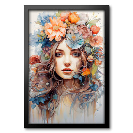 Obraz w ramie Portret kobiecy. Kwiaty we włosach