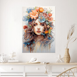Plakat samoprzylepny Portret kobiecy. Kwiaty we włosach