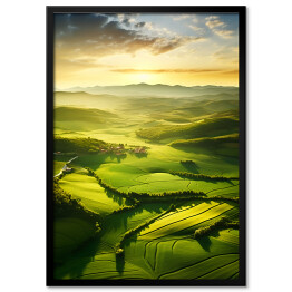 Plakat w ramie Krajobraz zielone wzgórza Toskanii o poranku