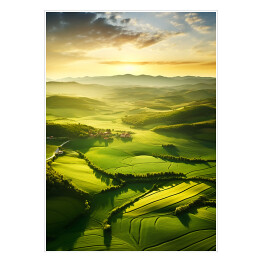 Plakat Krajobraz zielone wzgórza Toskanii o poranku