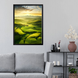 Obraz w ramie Krajobraz zielone wzgórza Toskanii o poranku
