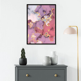 Plakat w ramie Marmur w odcieniach fioletu i różu z akcentami w kolorze złota
