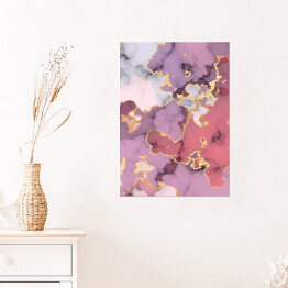 Plakat Marmur w odcieniach fioletu i różu z akcentami w kolorze złota