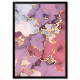 Obraz klasyczny Marmur w odcieniach fioletu i różu z akcentami w kolorze złota