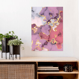 Plakat samoprzylepny Marmur w odcieniach fioletu i różu z akcentami w kolorze złota