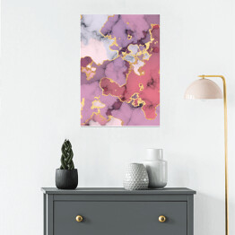 Plakat Marmur w odcieniach fioletu i różu z akcentami w kolorze złota