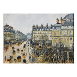 Plakat samoprzylepny Camille Pissarro "Plac przy Teatrze Francuskim w Paryżu w deszczu" - reprodukcja