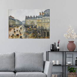 Plakat samoprzylepny Camille Pissarro "Plac przy Teatrze Francuskim w Paryżu w deszczu" - reprodukcja