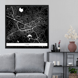 Obraz w ramie Mapa miast świata - Tirana - czarna