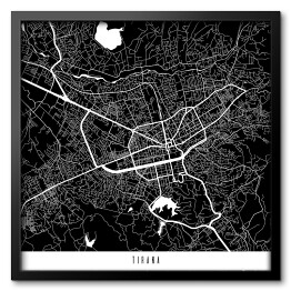Obraz w ramie Mapa miast świata - Tirana - czarna