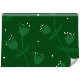 Tapeta winylowa zmywalna w rolce Zielone kwiaty na ciemnozielonym tle