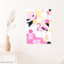 Plakat samoprzylepny Flaming pod palmą - kolorowa geometria