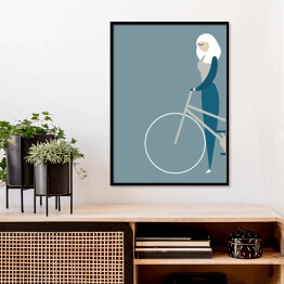 Plakat w ramie Dziewczyna na wyprawie rowerowej - ilustracja 