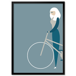 Plakat w ramie Dziewczyna na wyprawie rowerowej - ilustracja 