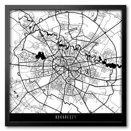 Obraz w ramie Mapy miast świata - Bukareszt - biała